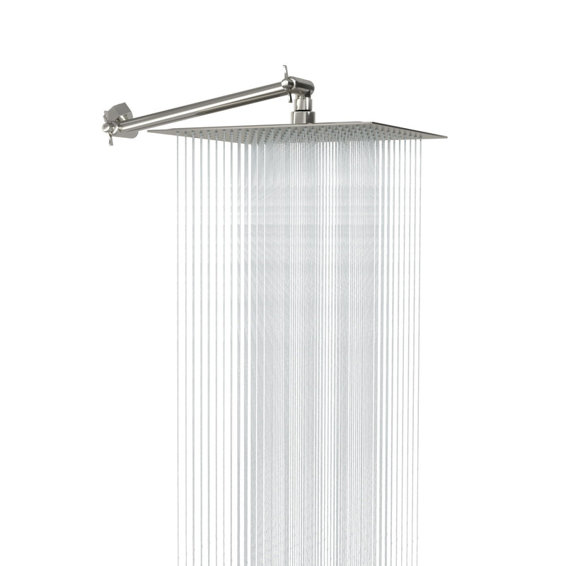 Luxury Rain Shower Head With Adjustable Arm, 10" Square, Stainless Steel - Brushed Nickel by HouseOfZazla
