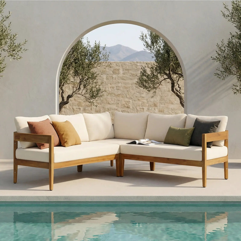 Brooklyn 3-Pieces Patio Conversation Set, Teak+Beige by HouseOfZazla