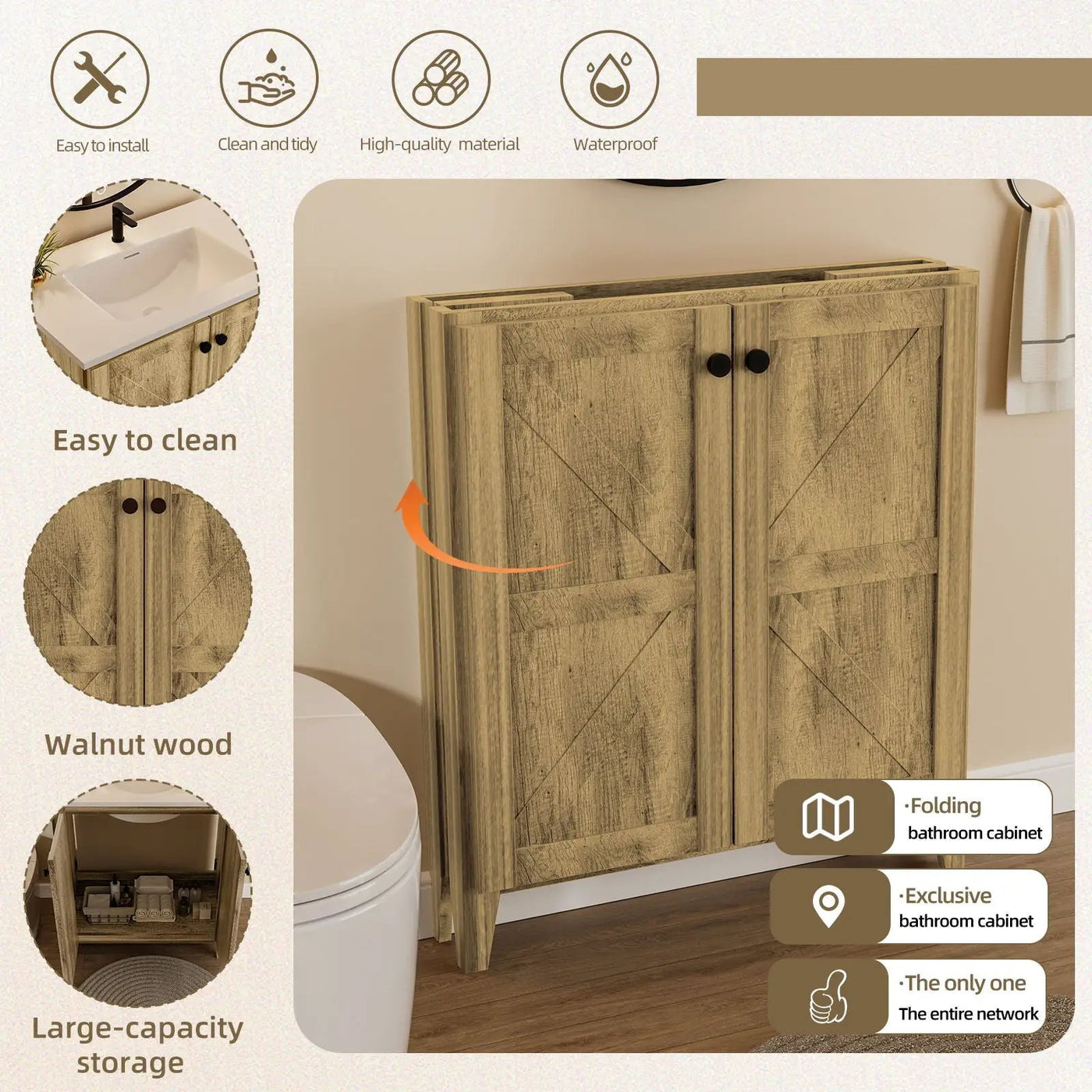 Folding Floor Cabinet With Ceramic Sink, Space Saving by Unique Piece Furniture