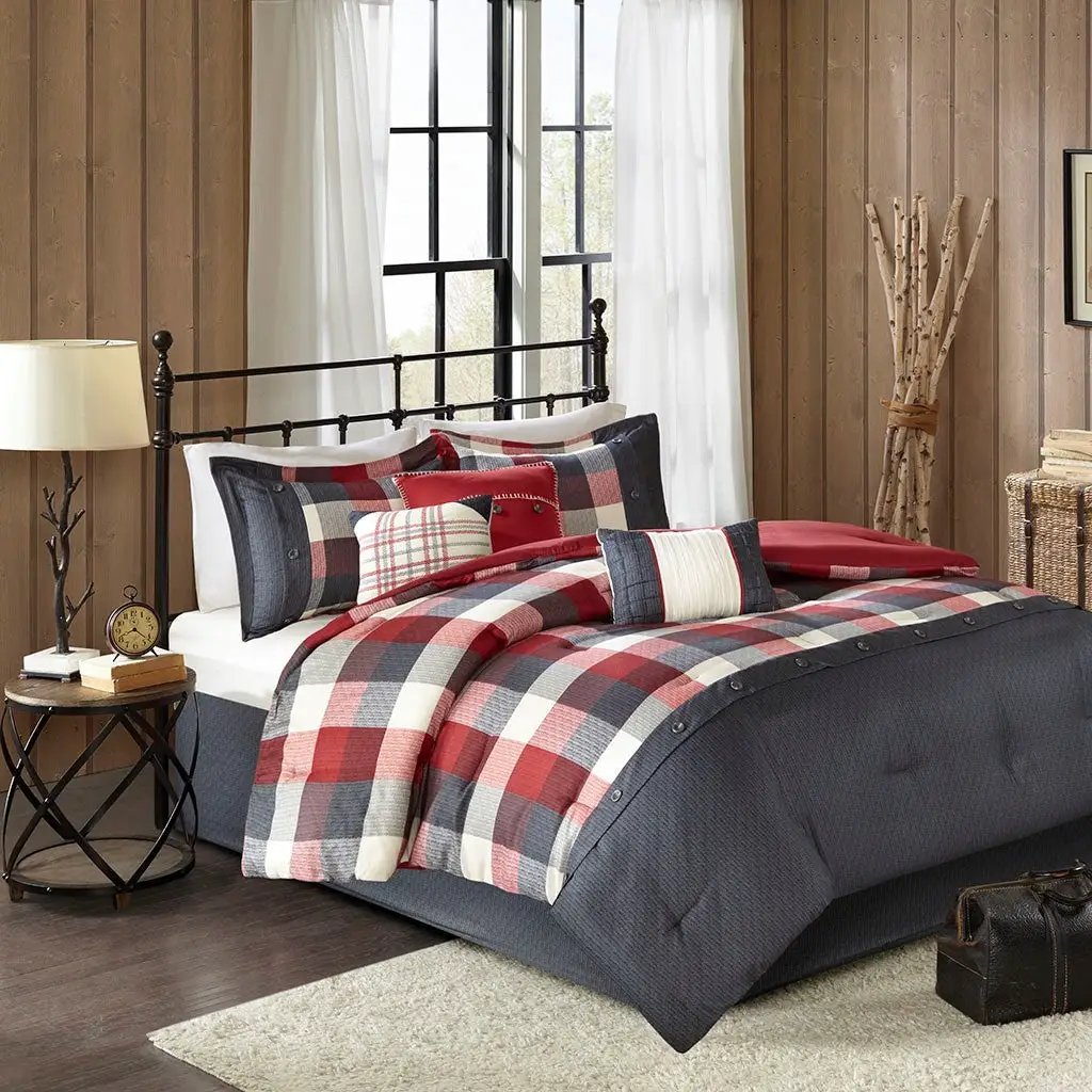 7 Piece Herringbone Comforter Set Red King by HouseOfZazla