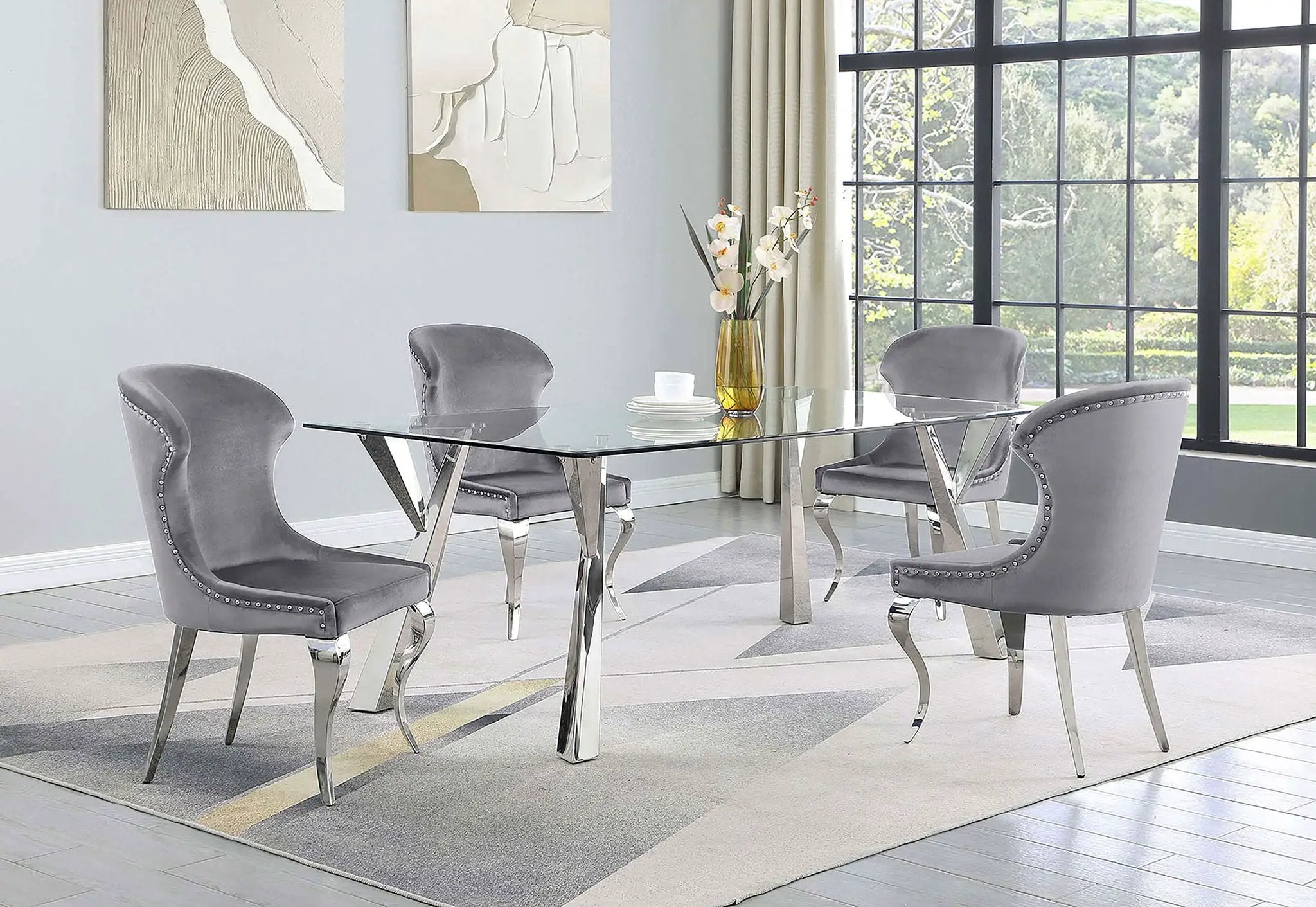 Alaia Rectangular 79-inch Glass Top Dining Table Chrome by Unique Piece Furniture