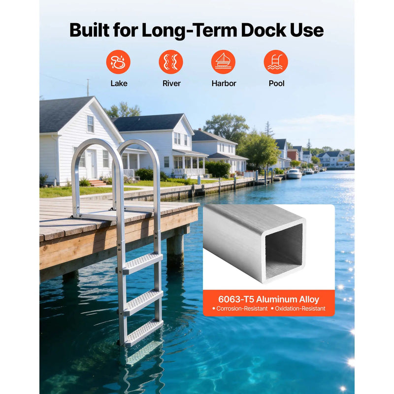Removable Dock Ladder, 4 Steps, Aluminum Alloy Pontoon Boat Swim Ladder by HouseOfZazla
