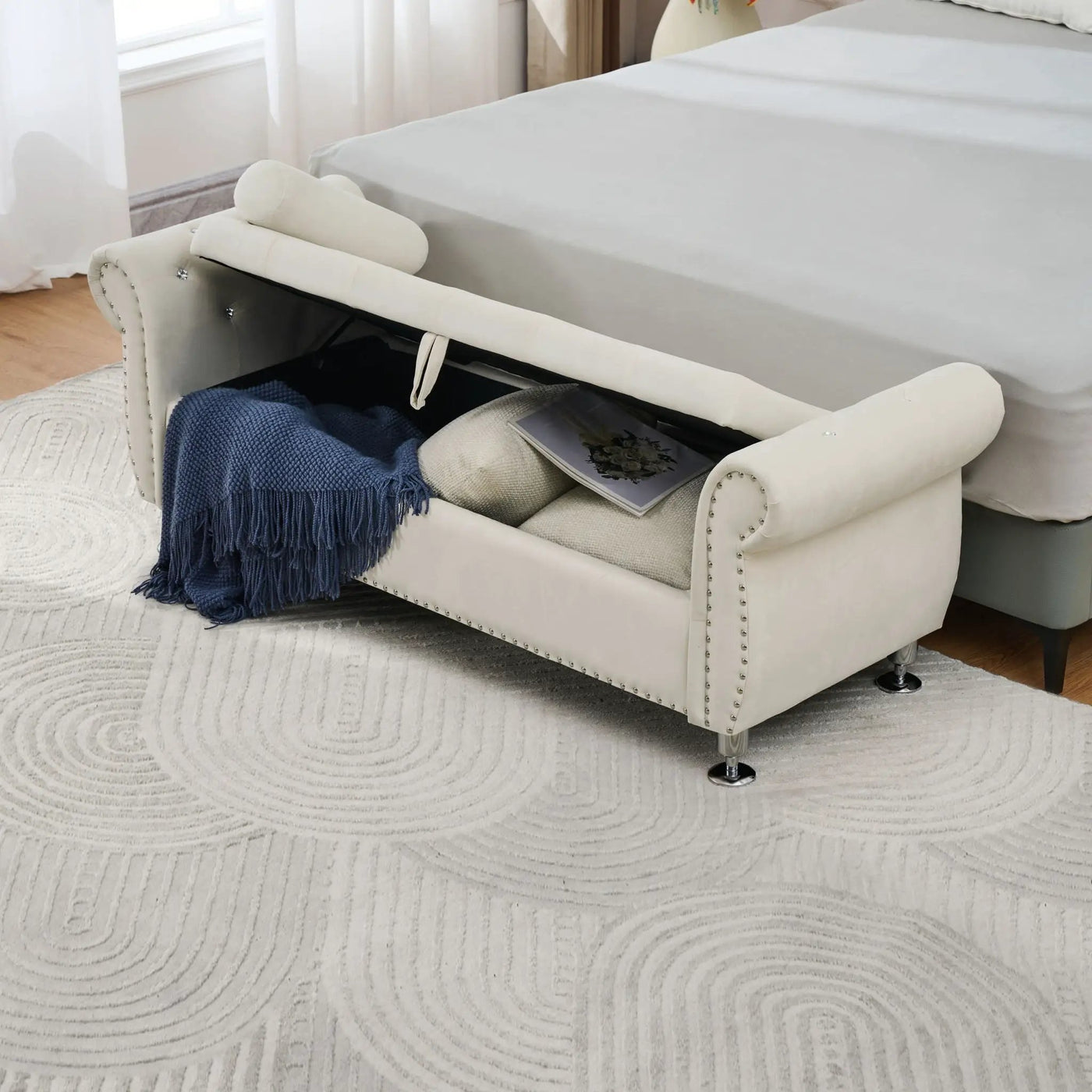 Storage Bench With Crystal Buttons And 1 Pillow For Bedroom by HouseOfZazla