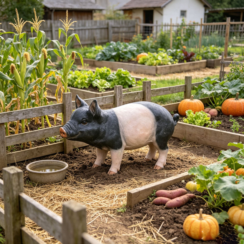 Garden Pig Statues Outdoor Decor with Realistic Hand-Painted Finish - Resin, photo 2 of 10