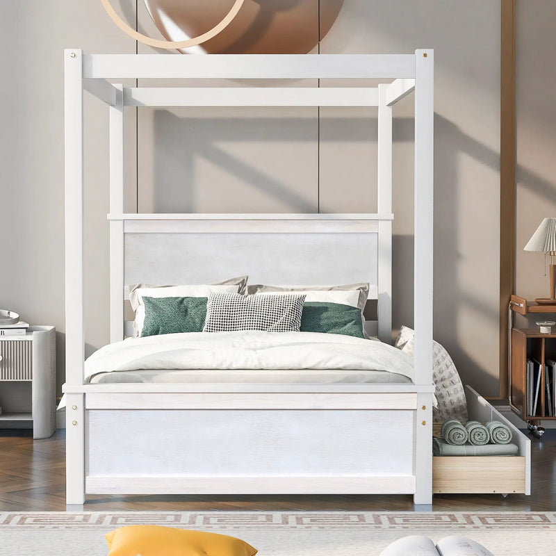 Canopy Platform Bed With Drawers, Support Slats, No Box Spring Needed by HouseOfZazla