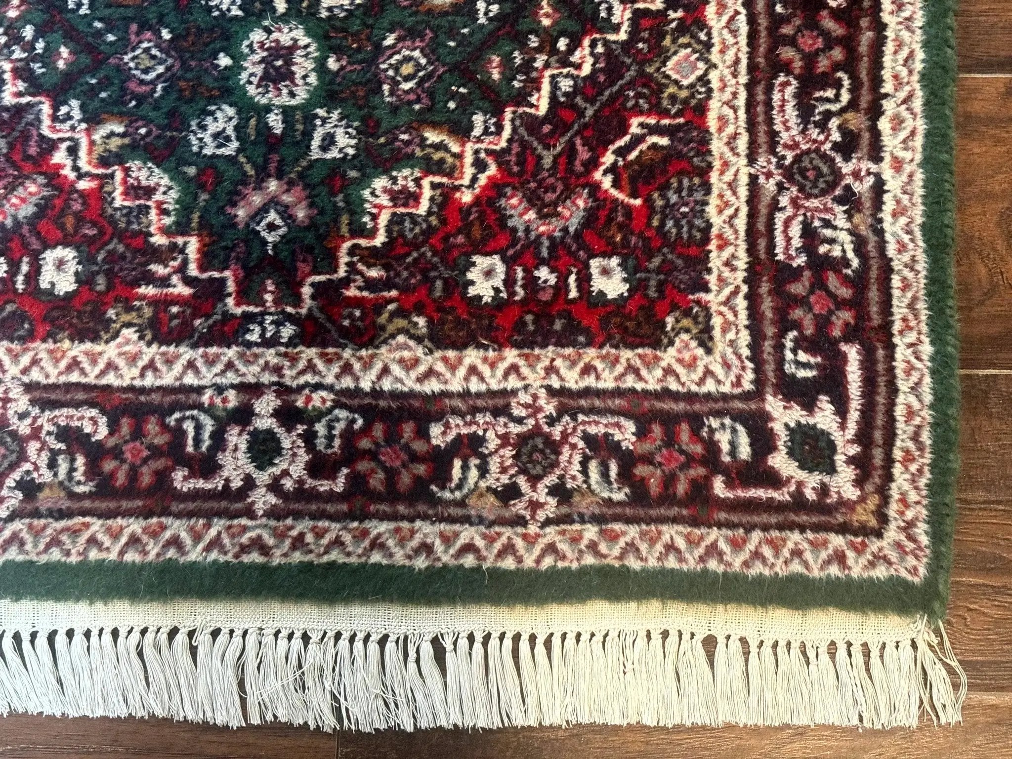 Green Indo Persian Bidjar Runner Rug 3x10, Green and Red by Jewel Rugs