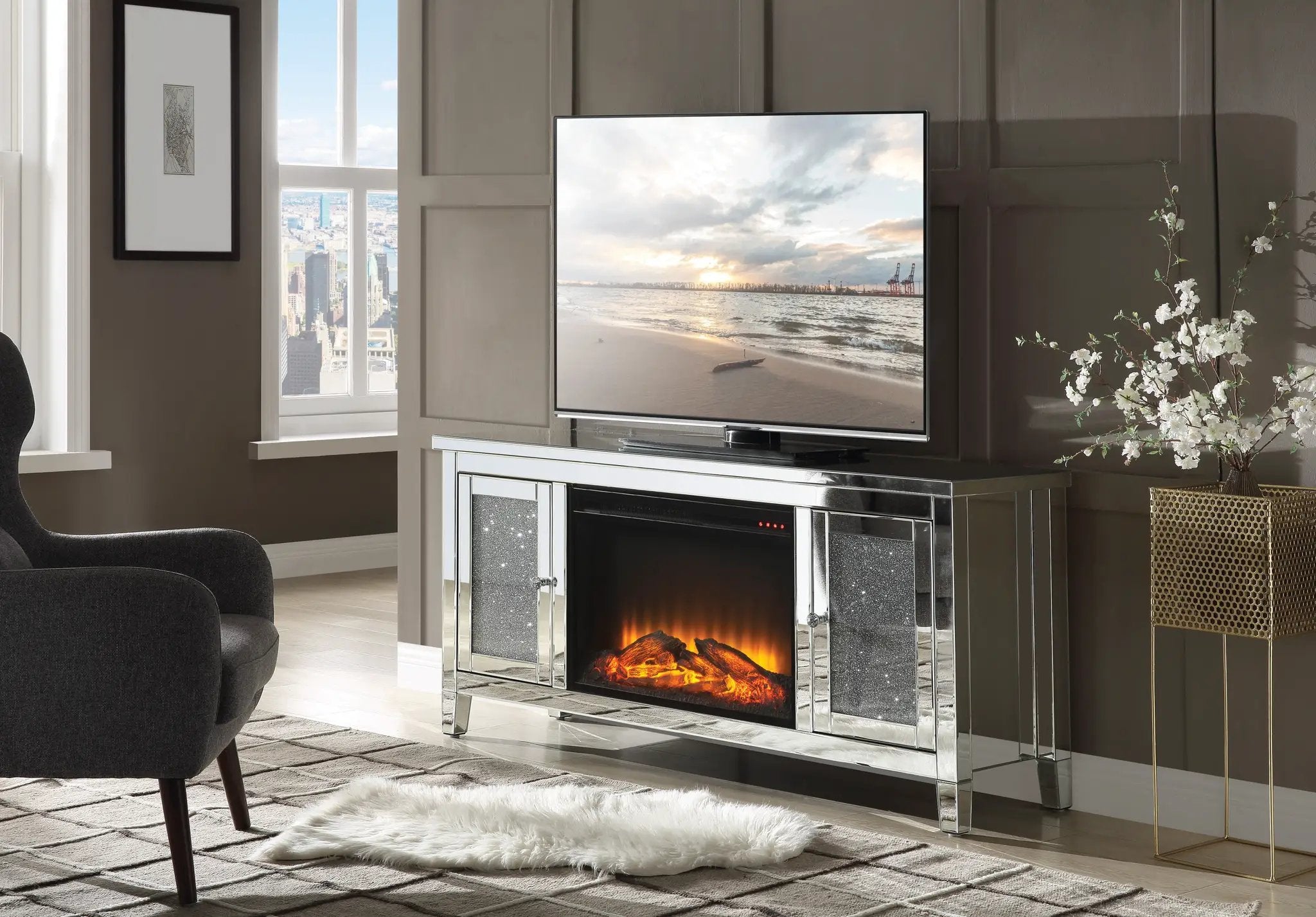 Noralie TV Stand with LED Electric Fireplace by HouseOfZazla