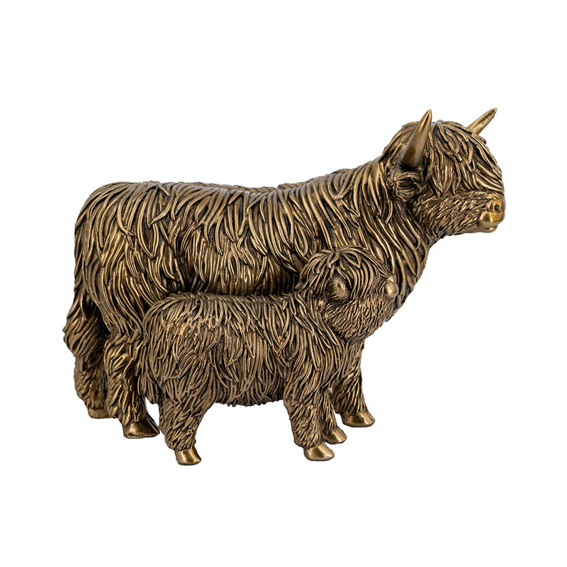 Antique Bronze Highland Cow and Calf Statue with Rustic Detail - Brown, photo 3 of 10