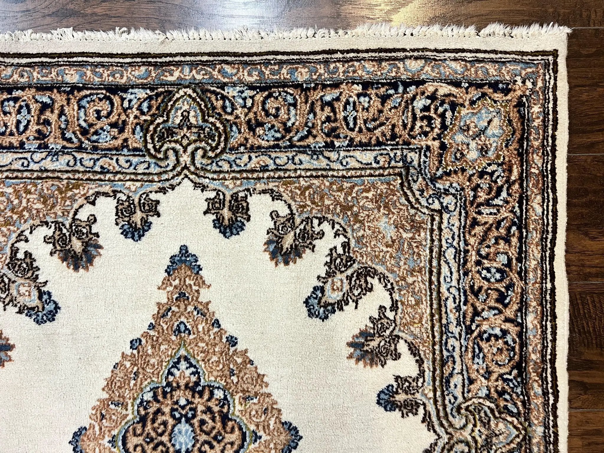 Square Persian Kirman Rug 4x4, Semi Open Field, Handmade by Jewel Rugs