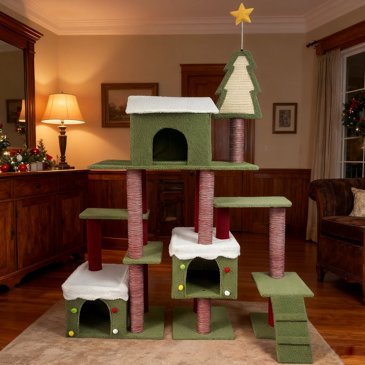 Wide Christmas Cat Tree Tower for Indoor Cats with Multi-Level Design, photo 6 of 10