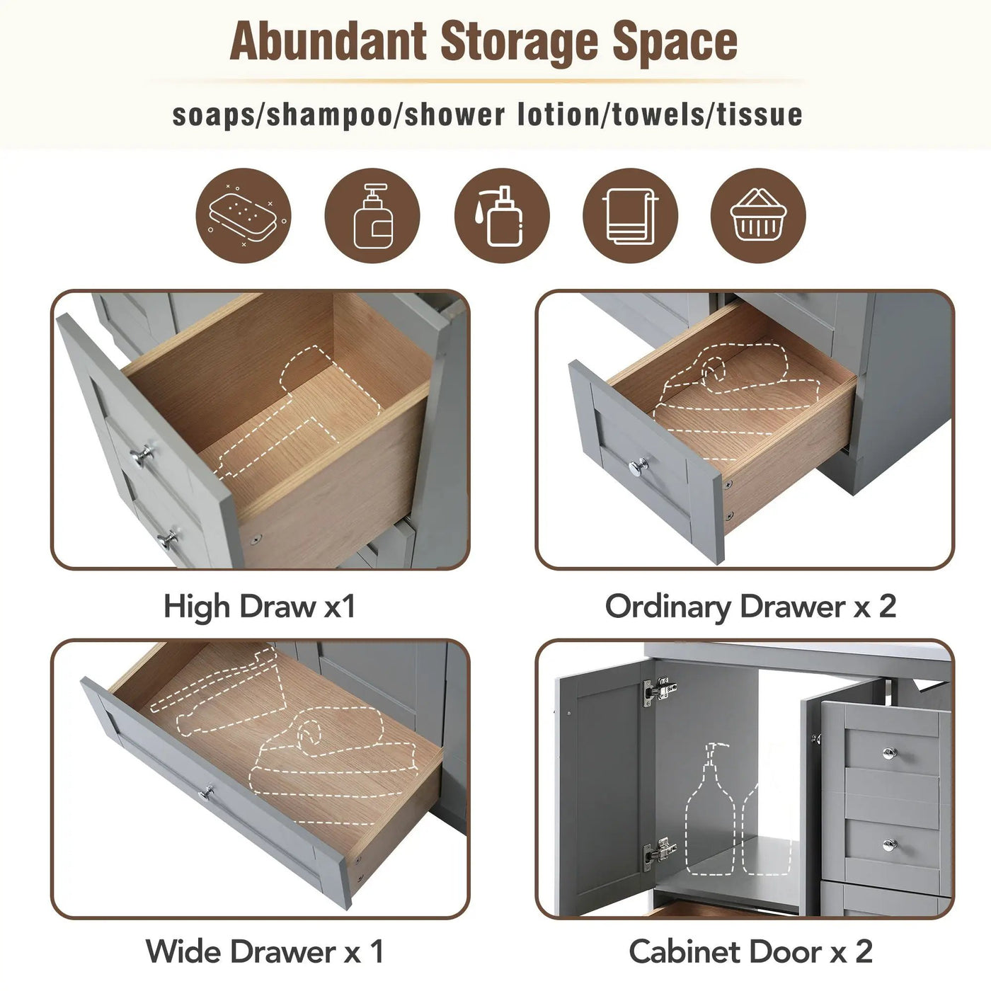 Shaker Free Standing Bathroom Vanity Cabinet & Sink, Soft Close Drawers, Soft Close Doors by Unique Piece Furniture