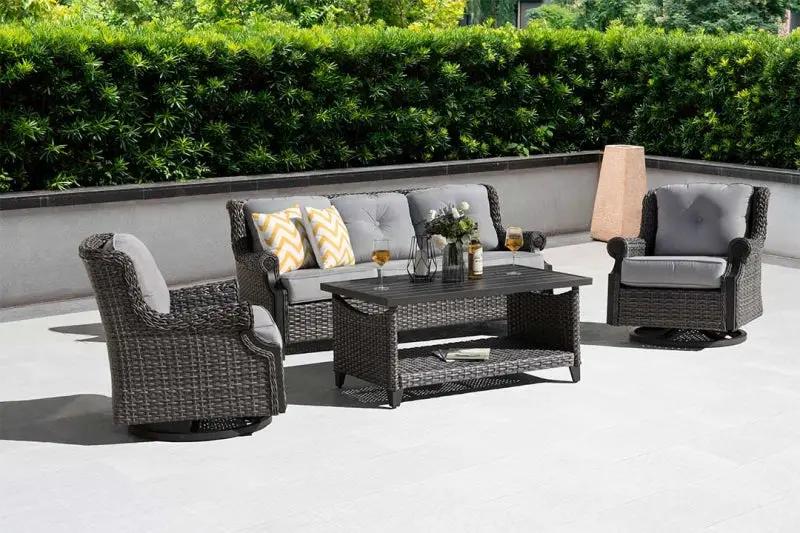 Lassen 4-Piece Wicker Sofa Set with Swivel Rocking Chairs by Outdoor-USA®