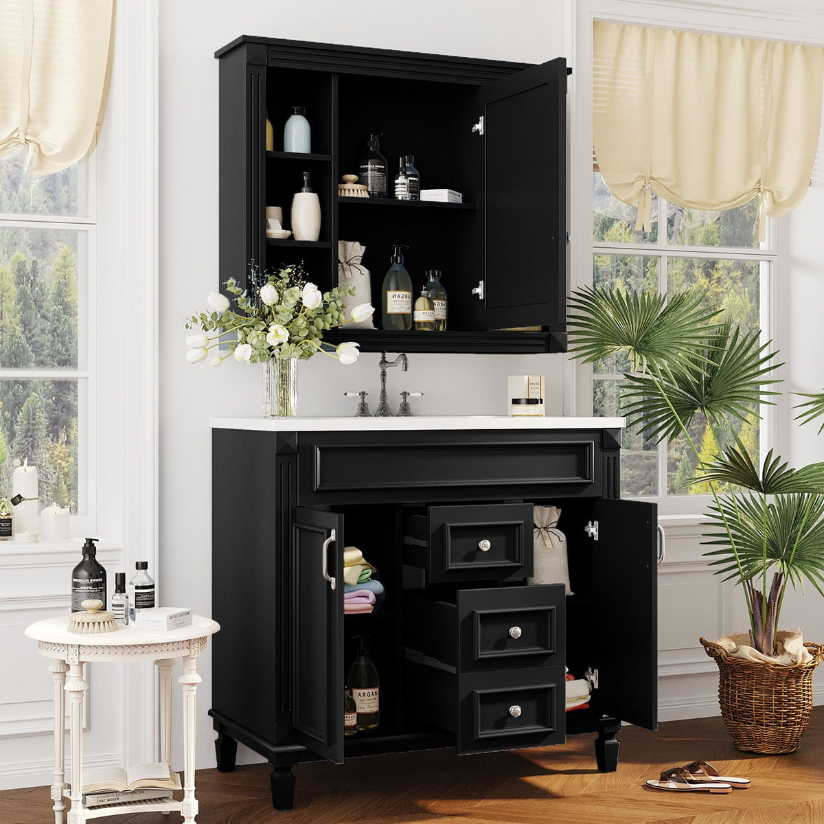 Bathroom Vanity with Sink and Mirror Cabinet with Soft-Closing Doors - Black, Blue, White, Dark Gray, photo 10 of 16