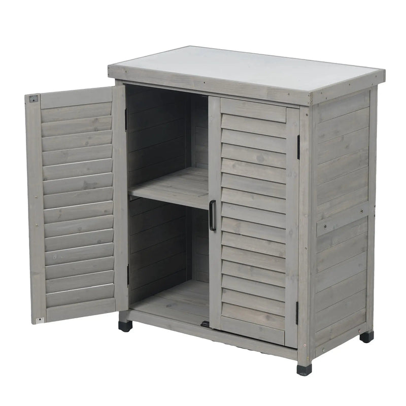 Potting Bench With Storage Cabinet And Metal Table Top For Outdoor by HouseOfZazla