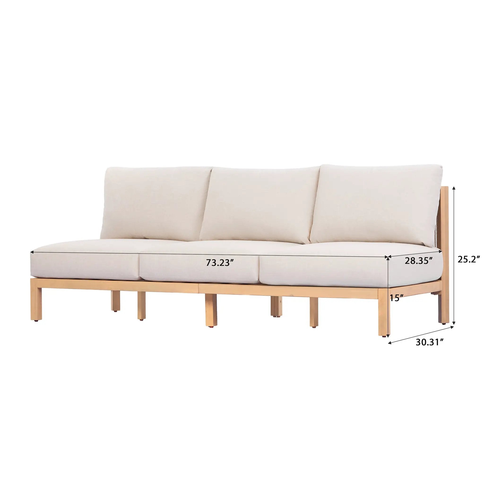 73.23" Outdoor Acacia Wood Frame Rope-Braided Backrest Three-Seater Sofa by HouseOfZazla