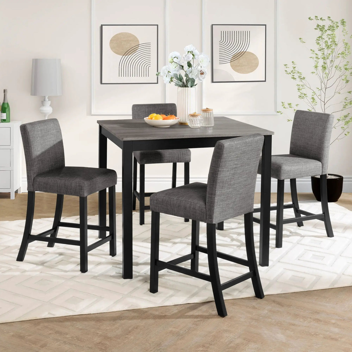 5 Piece Counter Height Table Set, Square Table And 4 Upholstered Chairs by HouseOfZazla