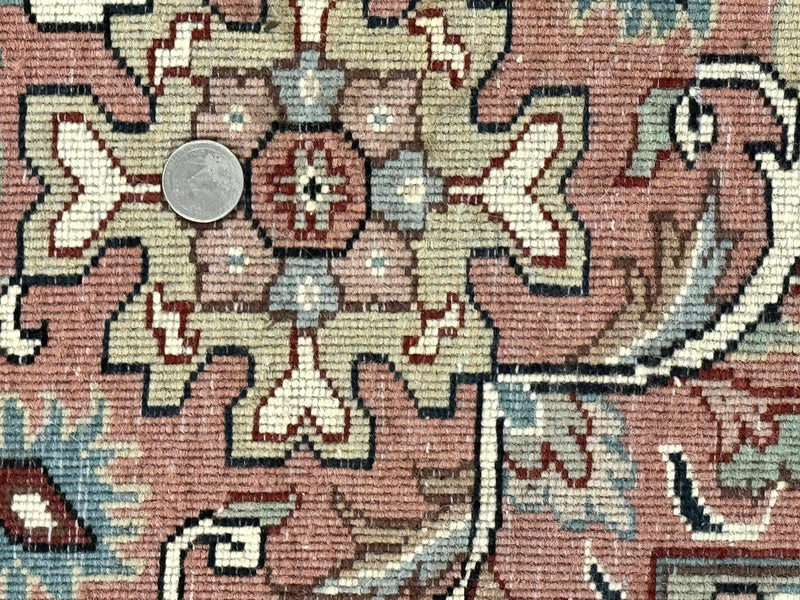 Indo Persian Rug 9x12, Vintage Handmade Wool Carpet, Repeated Allover Motif, Navy Blue and Pink by Jewel Rugs
