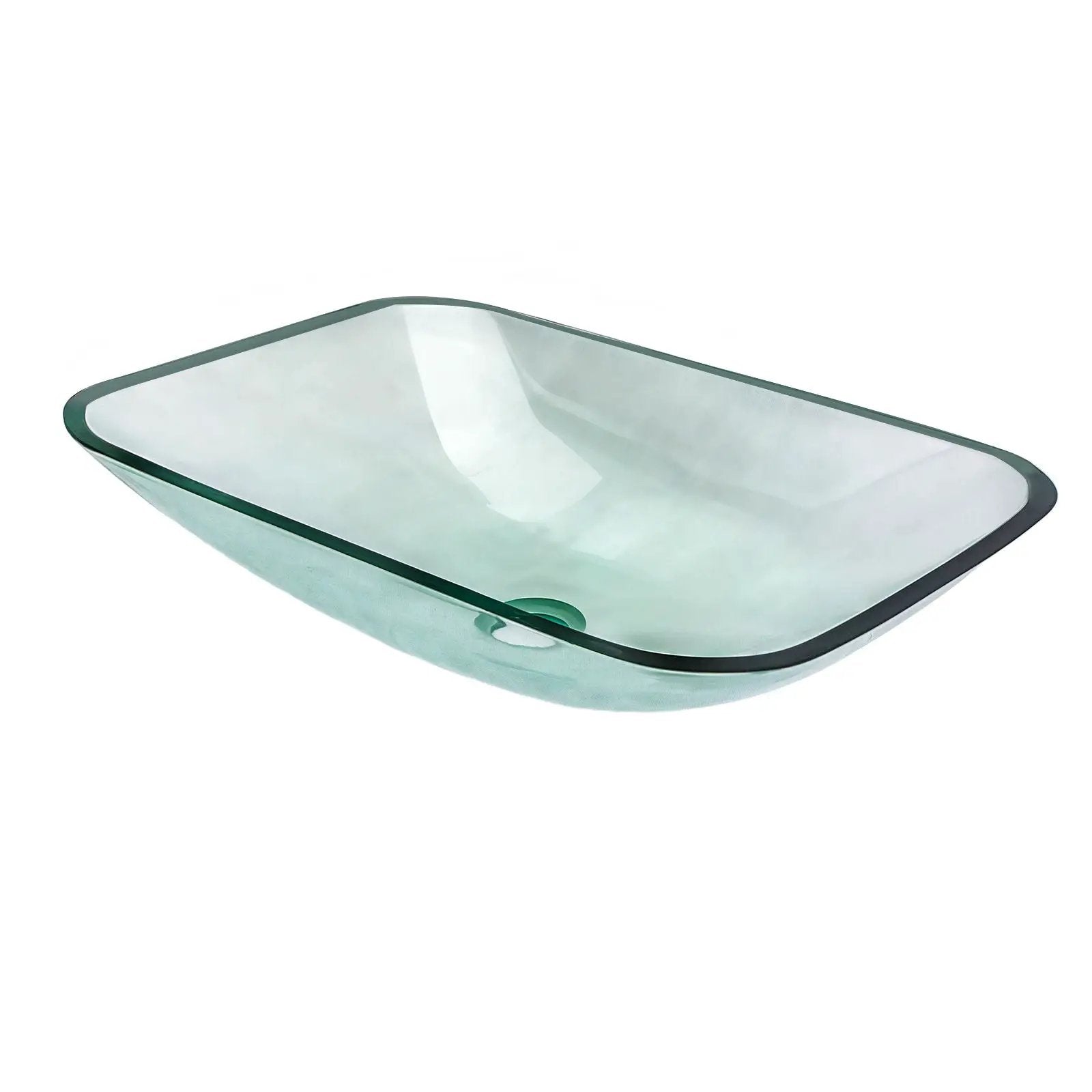 Clear Vessel Sink Rectangle Above Counter Bathroom Basin With Pop Up Drain, No Faucet - Clear by HouseOfZazla
