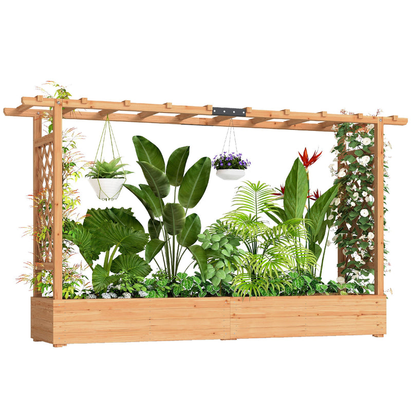 Wood Raised Garden Bed with Trellis - Large Outdoor Planter Box