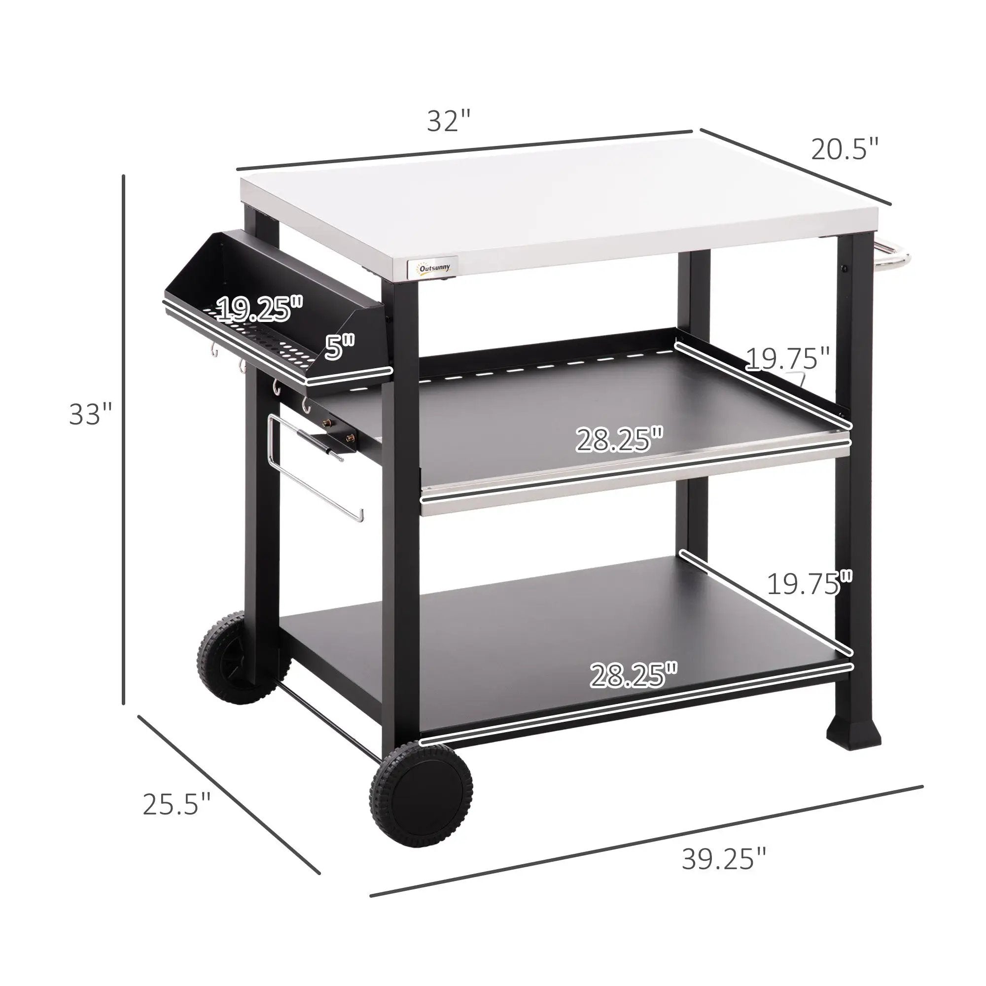 Outsunny Three-Shelf Outdoor Grill Cart with Stainless Steel Tabletop by HouseOfZazla