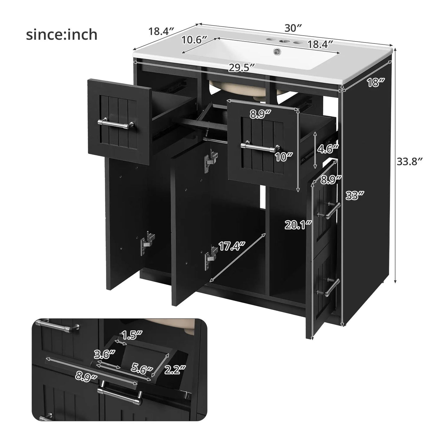 Bathroom Vanity With Undermount Sink, Soft-Close Doors, Drawers, Ceramic Sink by HouseOfZazla