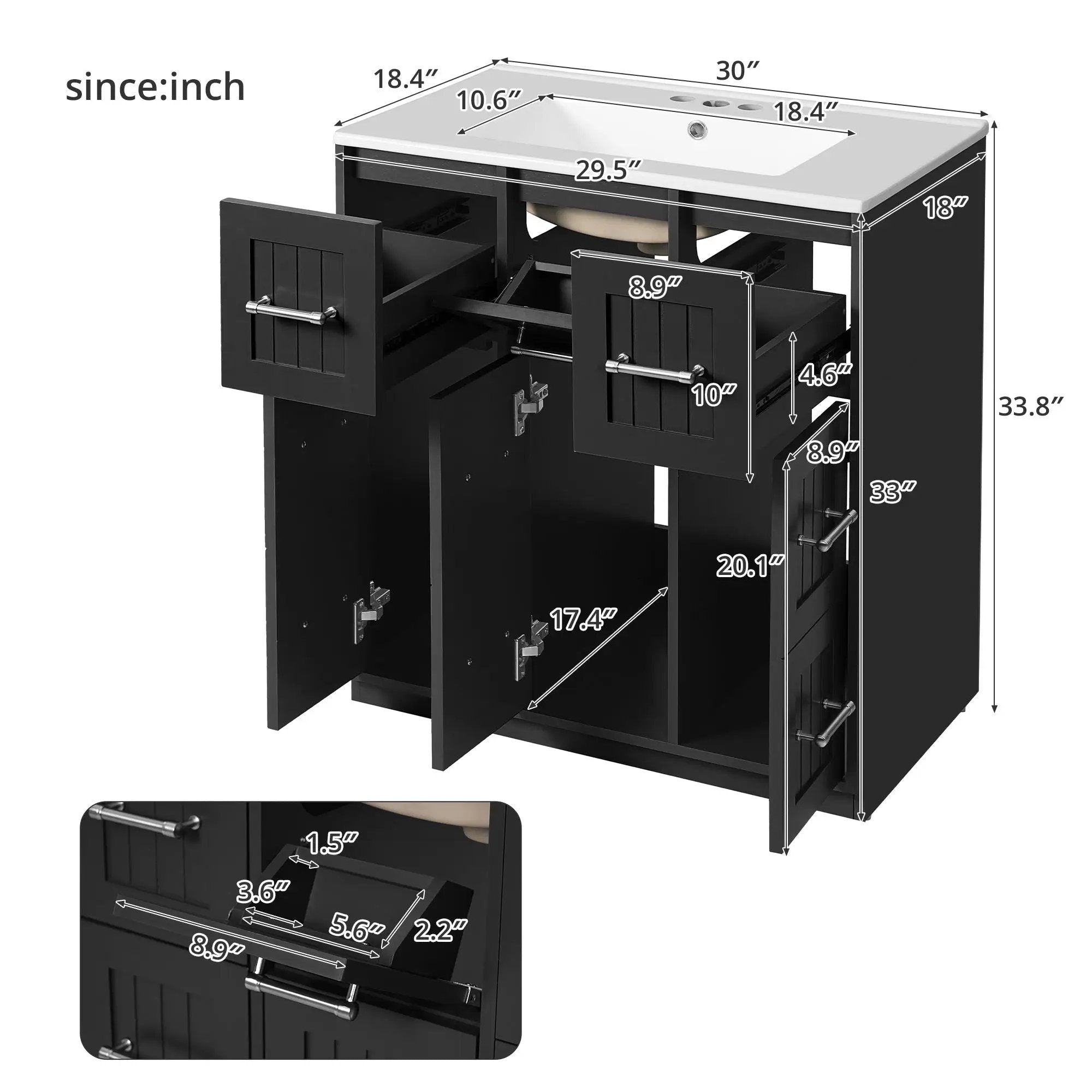 Bathroom Vanity With Undermount Sink, Soft-Close Doors, Drawers, Ceramic Sink by Unique Piece Furniture