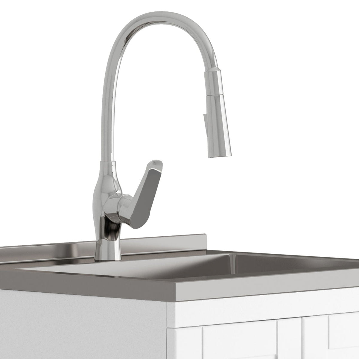 Deluxe Laundry Cabinet with Pull-Out Faucet and Stainless Steel Sink - White, photo 21 of 34