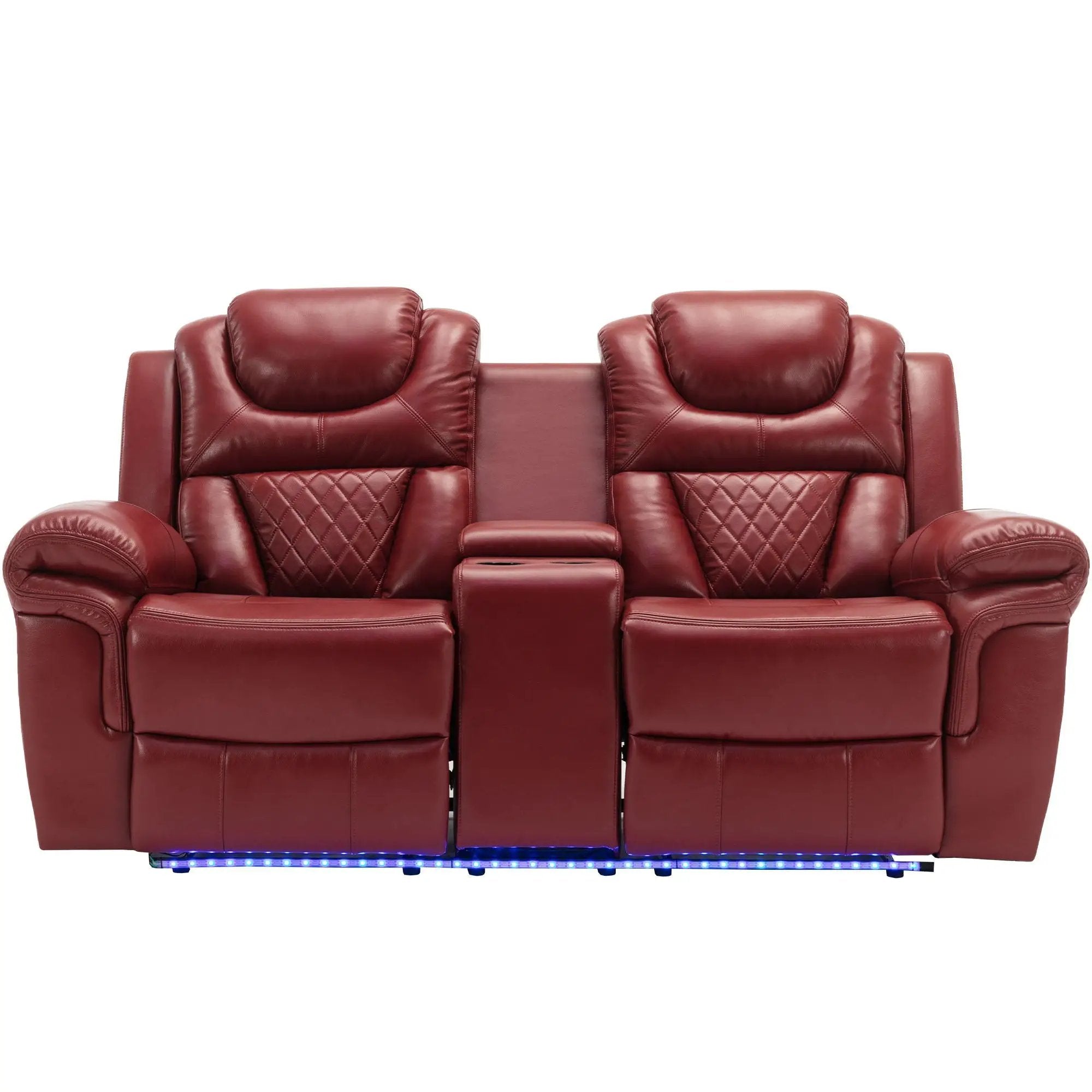 Home Theater Seating Manual Recliner Chair With Center Console And LED Light Strip For Living Room - Red by HouseOfZazla