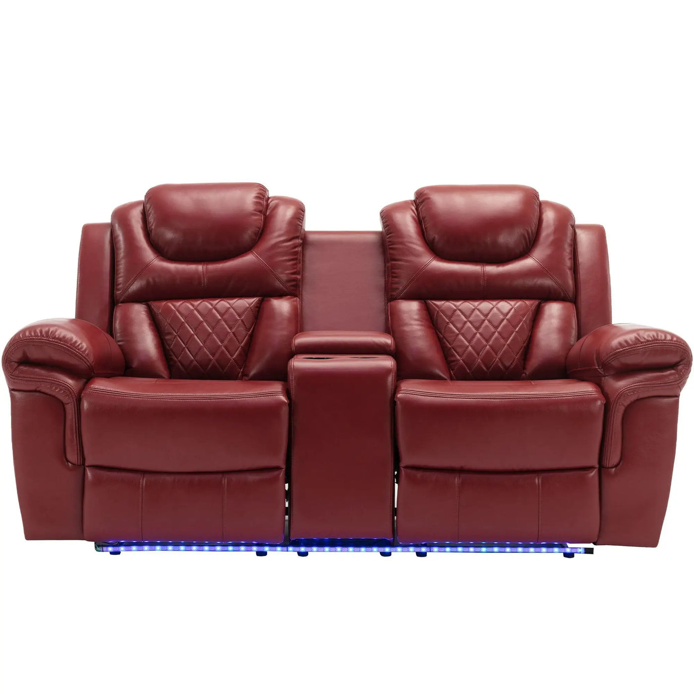 Home Theater Seating Manual Recliner Loveseat With Hide-Away Storage, Cup Holders And Led Light Strip For Living Room by HouseOfZazla