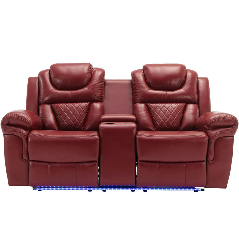 3 Pieces Recliner Sofa Sets Home Theater Seating Manual Recliner Chair With Center Console And LED Light Strip For Living Room by HouseOfZazla