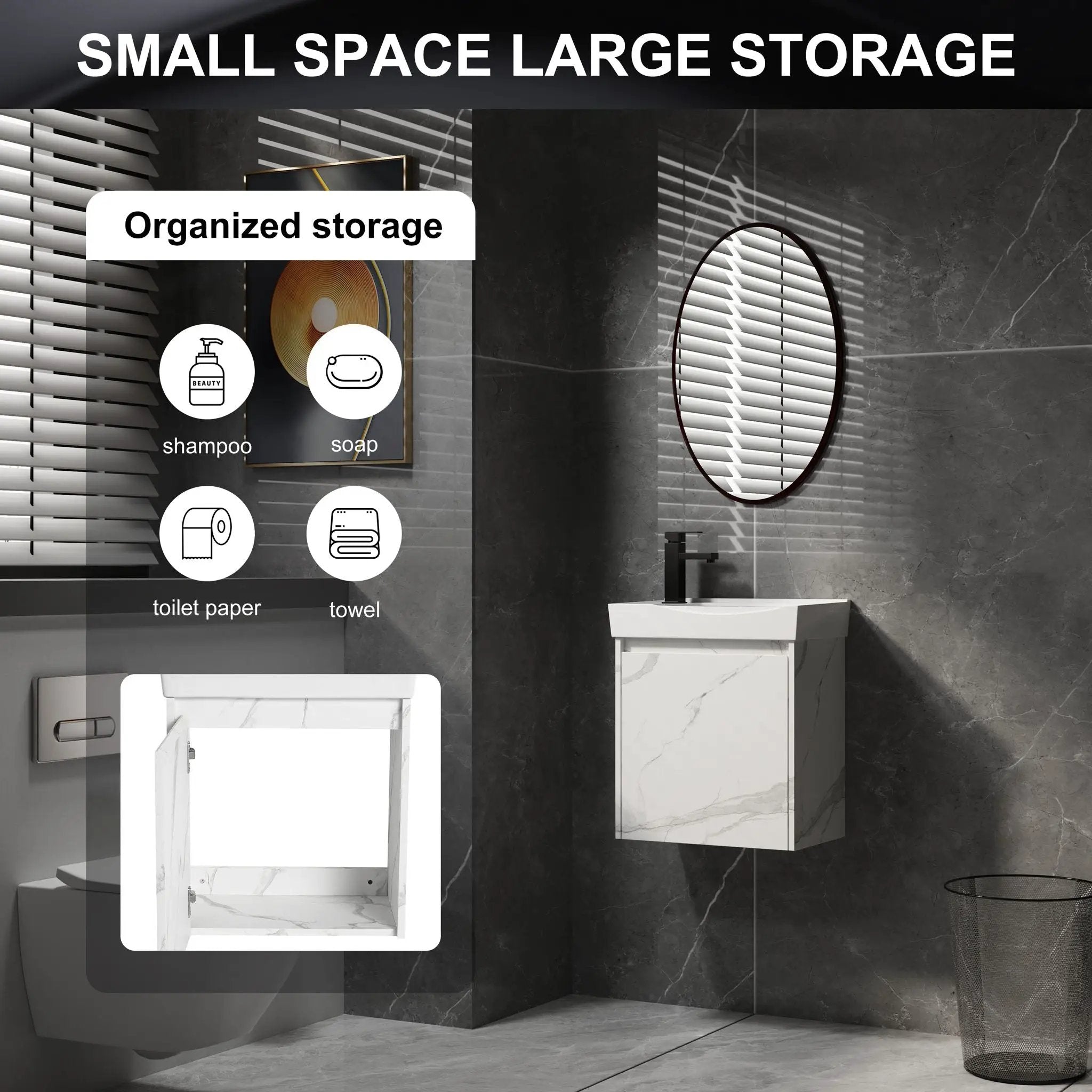 Modern Bathroom Vanity With Ceramic Basin, Wall Mounted Floating Sink Combo, Storage Cabinet by Unique Piece Furniture