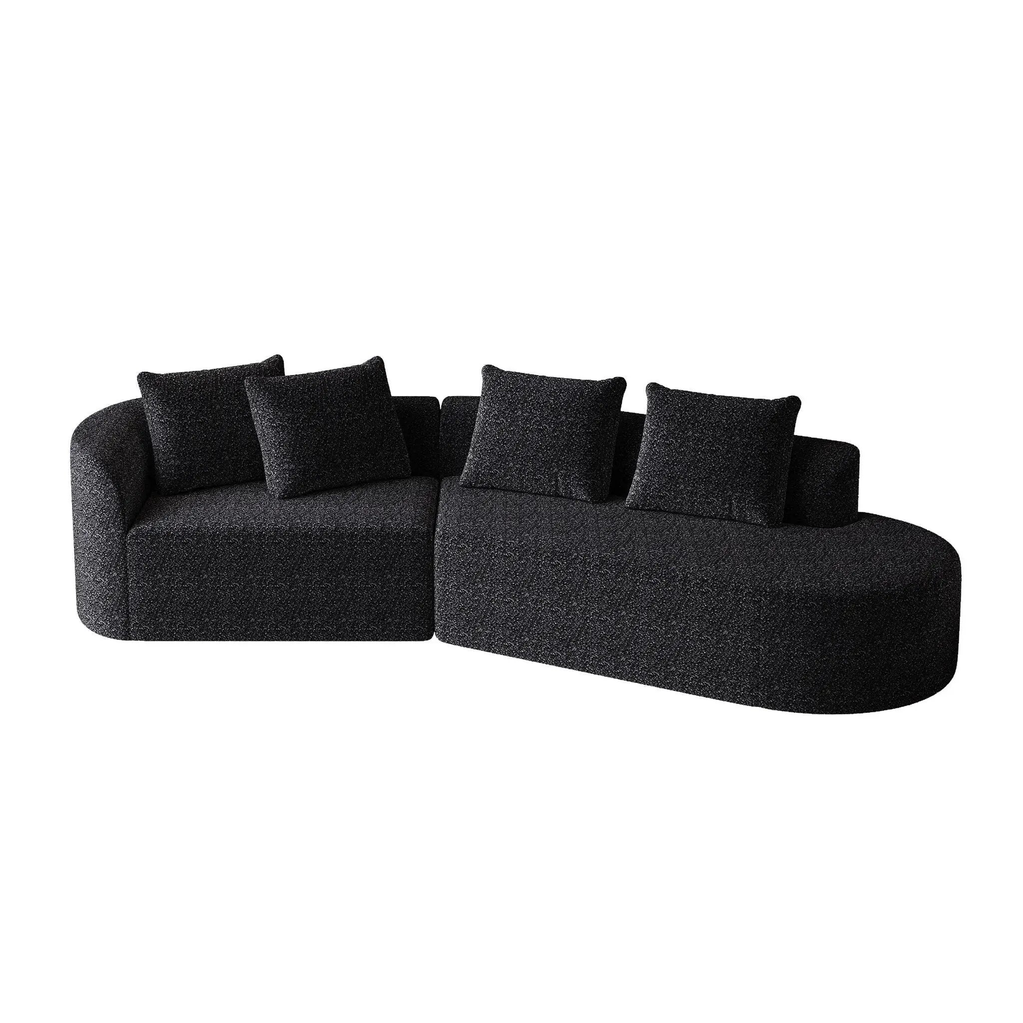 Upholstered Oversized Sectional Sofa, 4 Seater Extra Deep & Wide Curved Cloud Couch With 4 Throw Pillows For Living Room - Black by HouseOfZazla