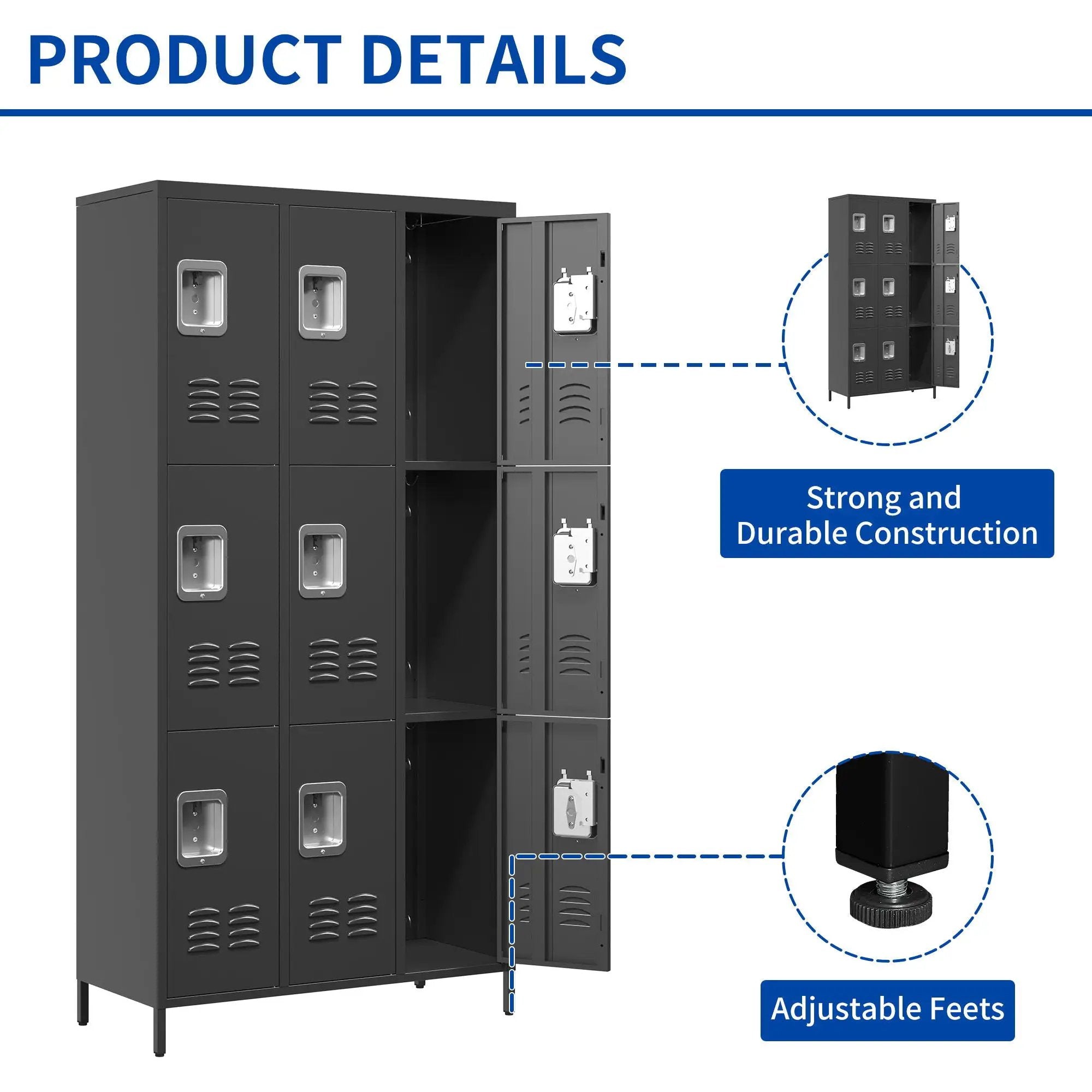 9 Door Lockers With Lock For Secure Storage And - Black by Unique Piece Furniture