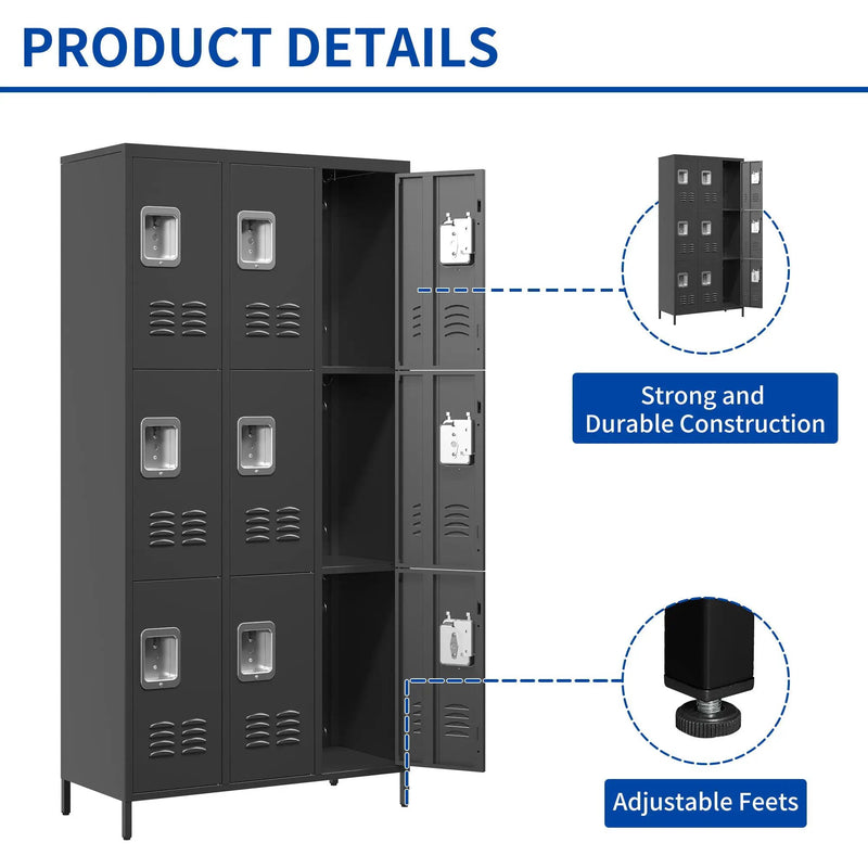 9 Door Lockers With Lock For Secure Storage And - Black by Unique Piece Furniture