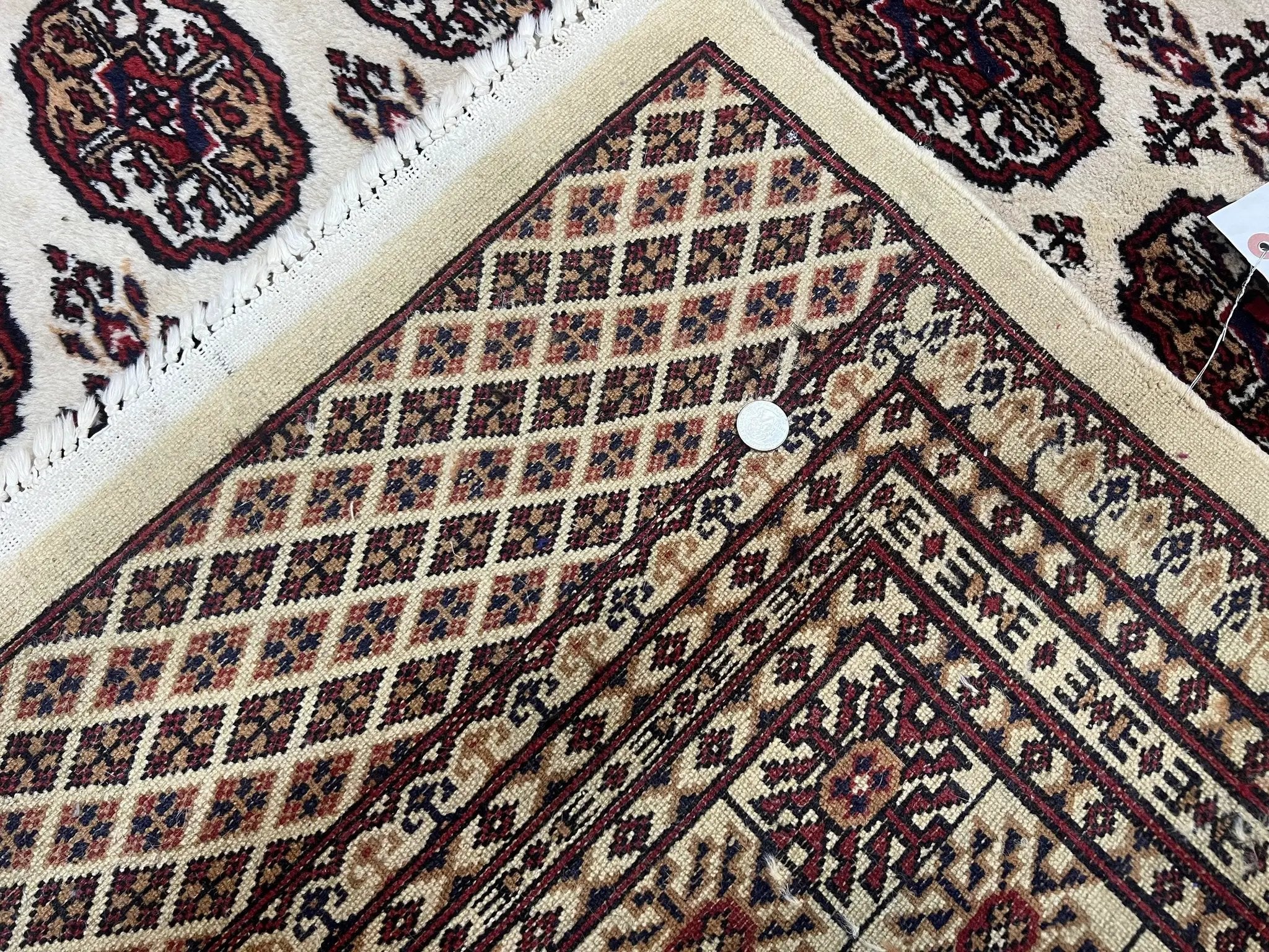 Pakistani Turkoman Rug 6x9, Cream and Red Hand Knotted Wool Oriental Carpet, Yamud Rug, Tribal Rug 6 x 9, Bohemian Area Rug, Bokhara Rug by Jewel Rugs