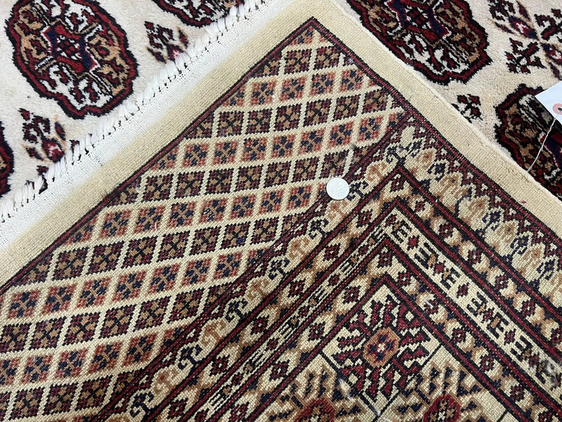 Pakistani Turkoman Rug 6x9, Cream and Red Hand Knotted Wool Oriental Carpet, Yamud Rug, Tribal Rug 6 x 9, Bohemian Area Rug, Bokhara Rug by Jewel Rugs