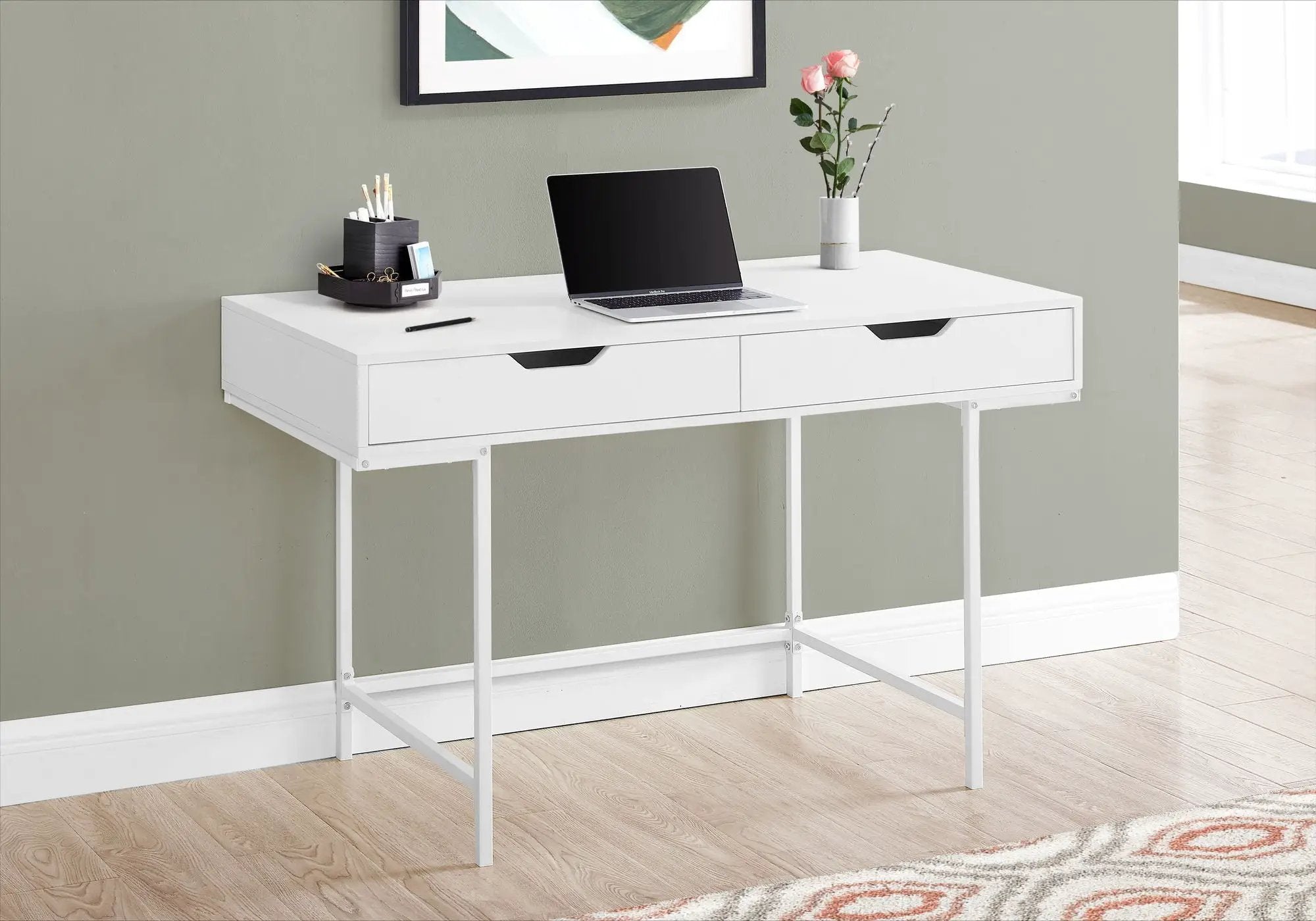 Computer Desk For Home Office, Storage Drawers, Marble Look Contemporary & Modern by Unique Piece Furniture