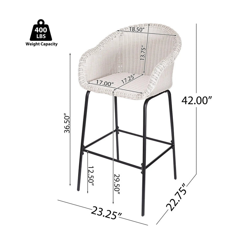 Ladd Outdoor Metal Wicker Barstool Set of 2 - Light Gray by HouseOfZazla