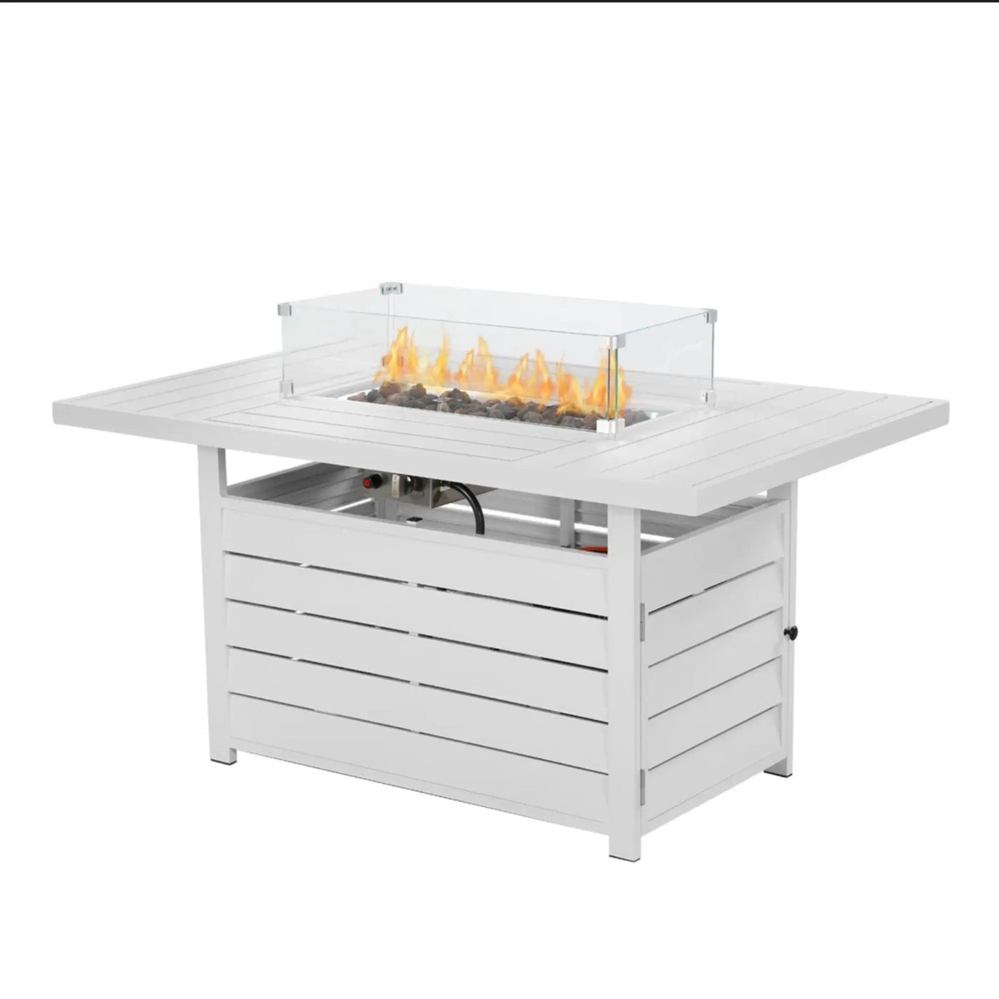 Rectangular Propane Fire Pit Table With Burner, Lava Rock, Waterproof Cover by HouseOfZazla
