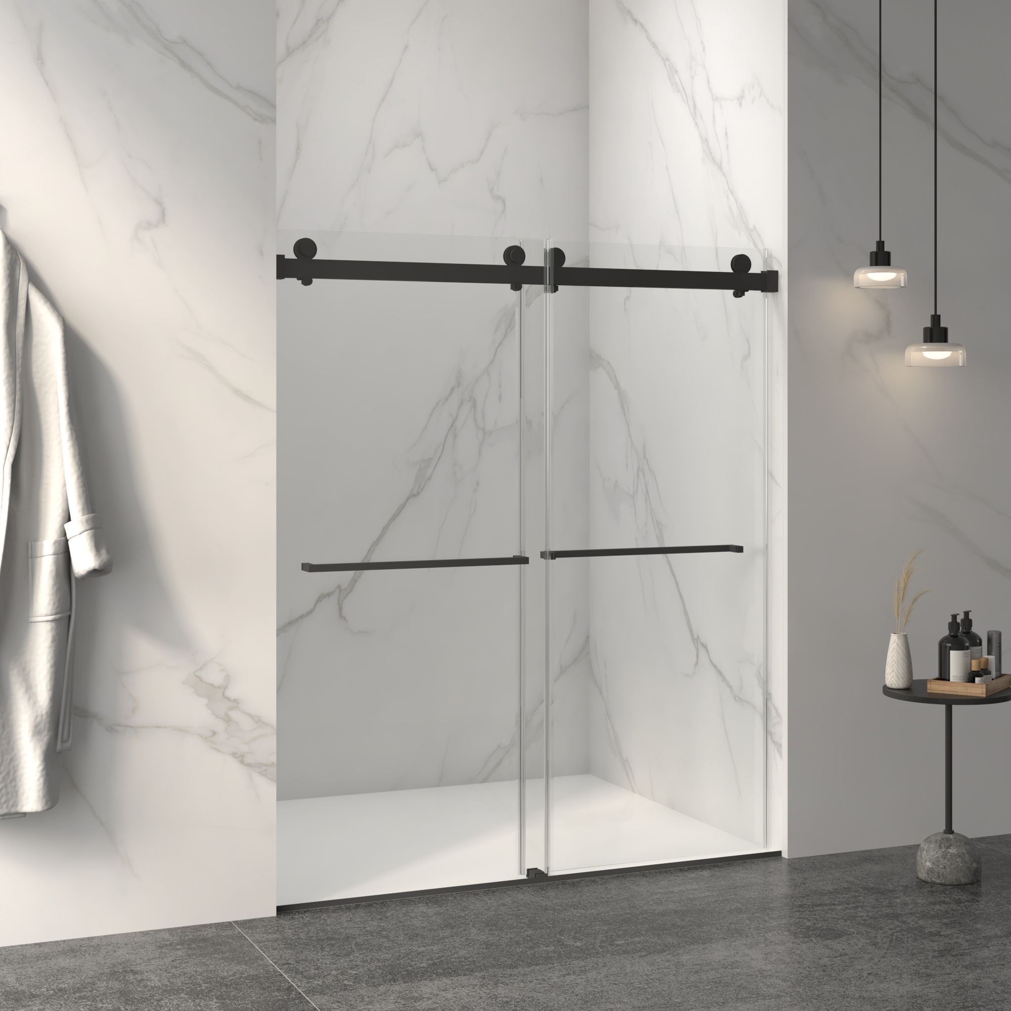 Frameless Double Sliding Shower Door by HouseOfZazla