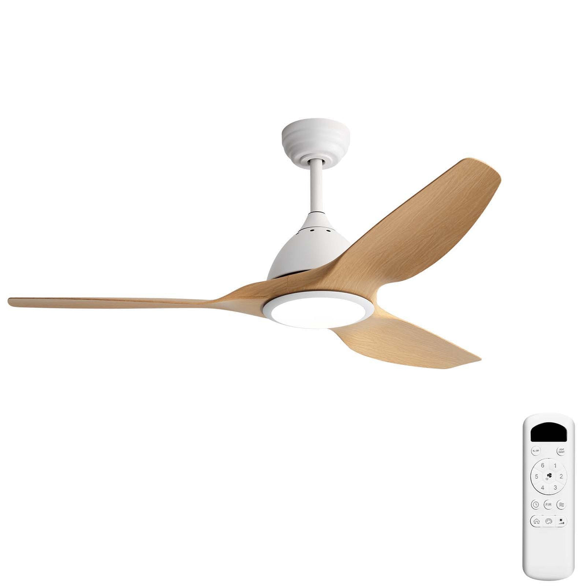Bredoom 52" Ceiling Fan with Remote Control and LED Light - White or Light Brown, photo 2 of 8