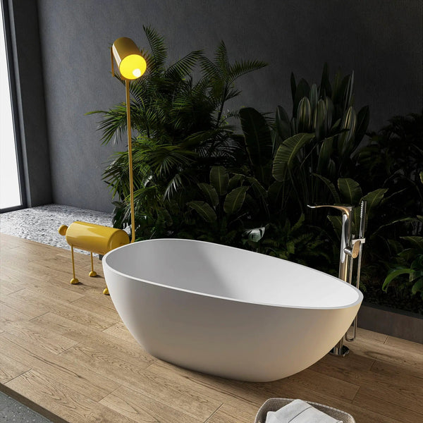 Solid Surface Stone Resin Freestanding Egg Shape Bathtub For The Bathroom - Matte White