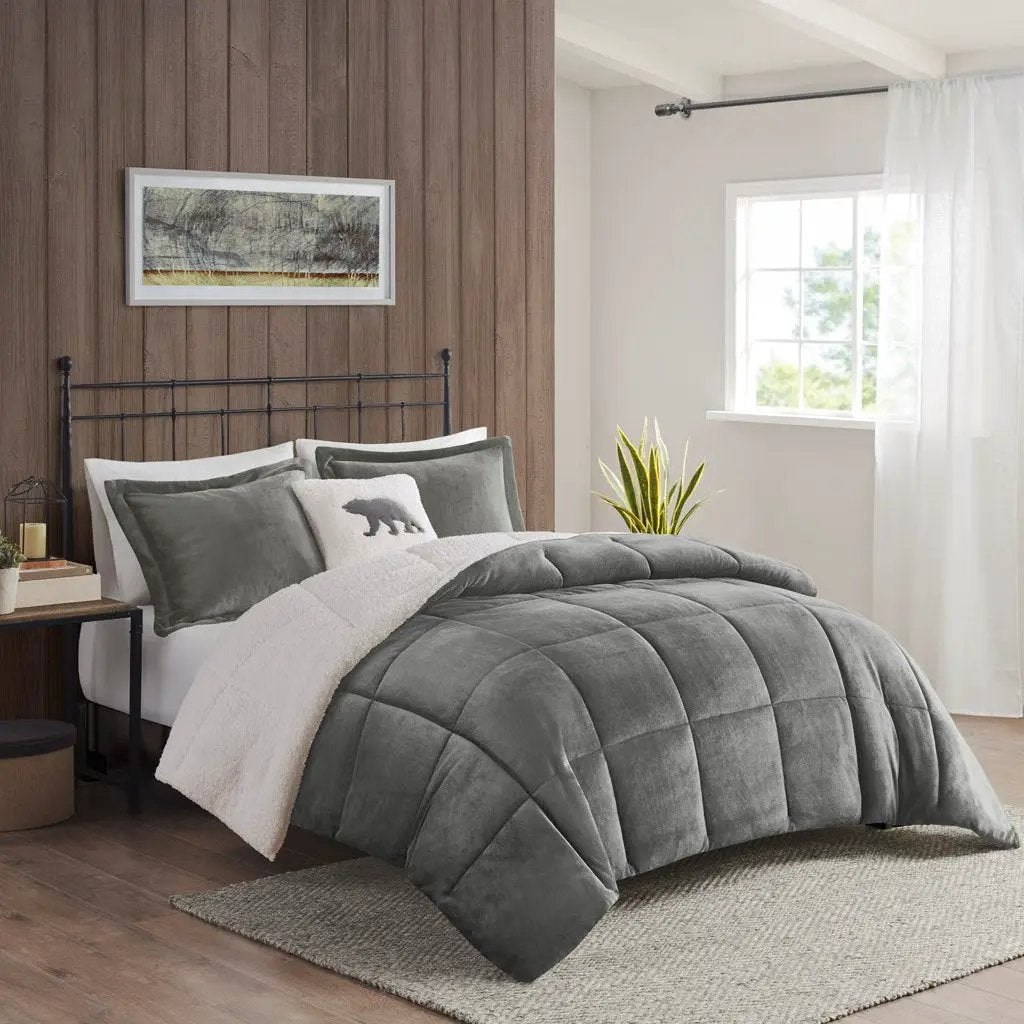 Full/Queen Plush to Sherpa Down Alternative Comforter Set by HouseOfZazla