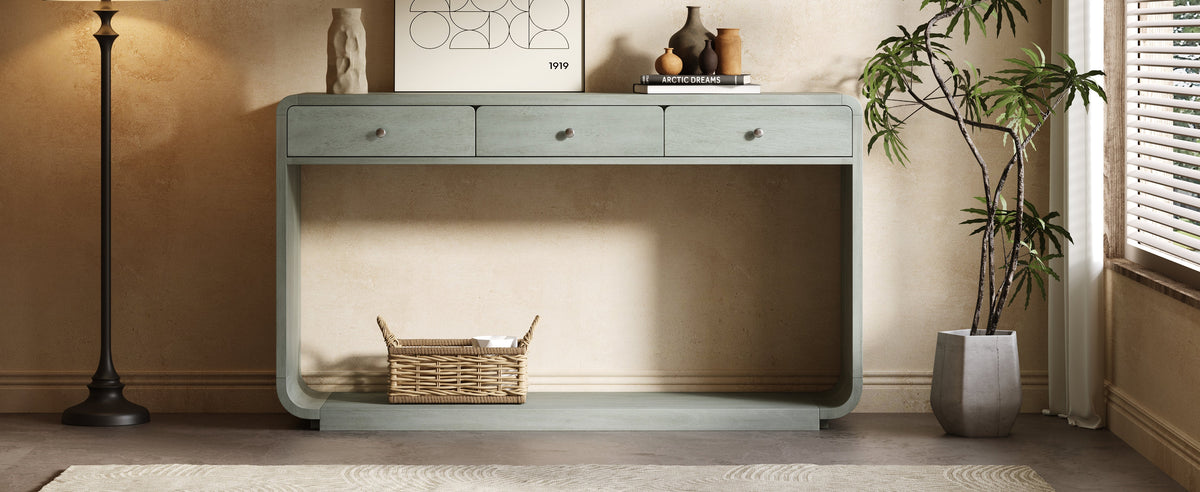 Antique-Style Console Table with 3 Storage Drawers - Blue, Natural, Beige, photo 6 of 10