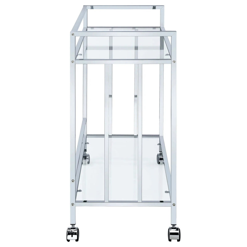 Cara 2-tier Rectangular Glass Shelf Metal Bar Cart Chrome by Unique Piece Furniture
