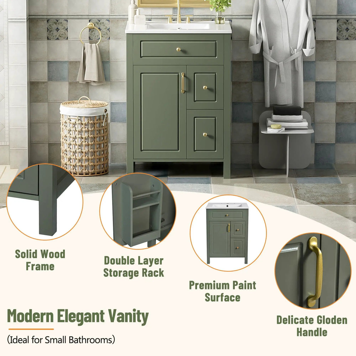 Elegant Bathroom Vanity With Ceramic Sink, Soft Close Doors And Drawers, Double Storage Racks by HouseOfZazla