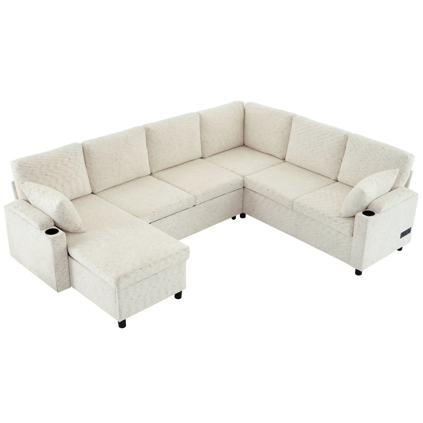 U-Shaped Sectional Sleeper Sofa With Ample Storage Space, 2 Cup Holders And Charging Ports For Living Room by Unique Piece Furniture