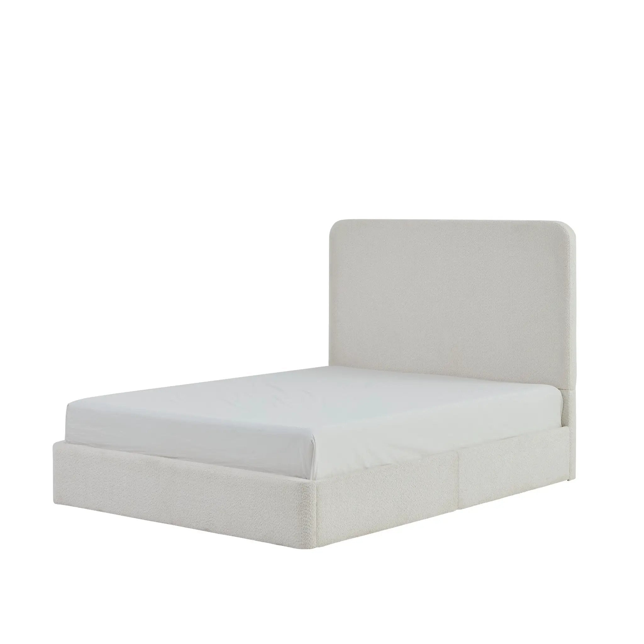 Canter Tall Headboard Upholstered Bed in Pearl White Chenille, Queen Size by HouseOfZazla