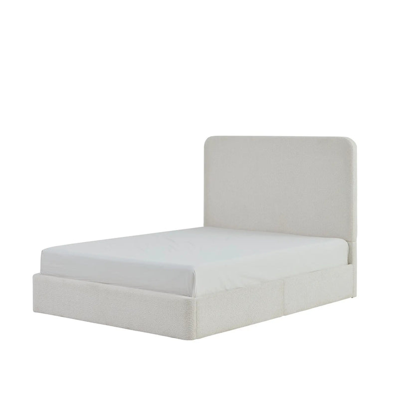 Canter Tall Headboard Upholstered Bed in Pearl White Chenille, Queen Size by HouseOfZazla
