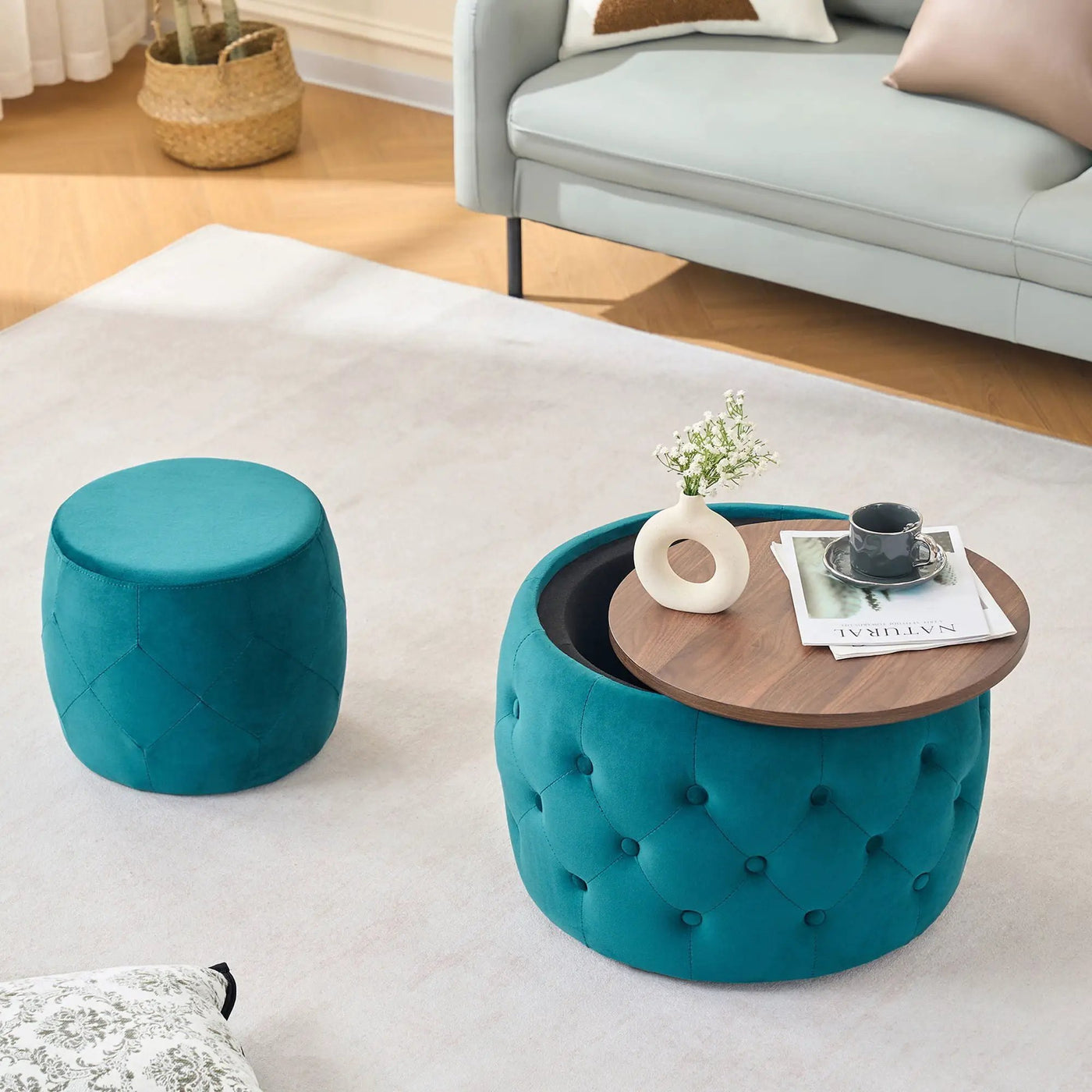 Nesting Ottomans 2 Piece With Tray, 4 In 1 Function by HouseOfZazla
